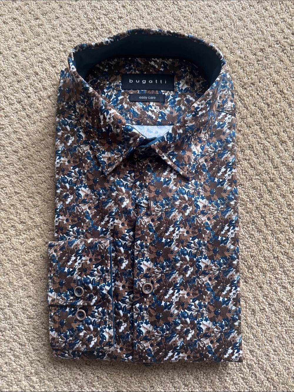 Bugatti Brown & Navy Floral Print Dress Shirt